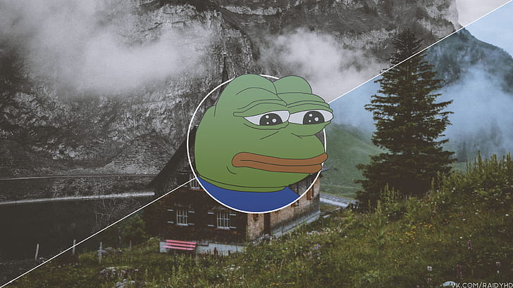 Pepe (meme), picture-in-picture, frog, trees, HD wallpaper