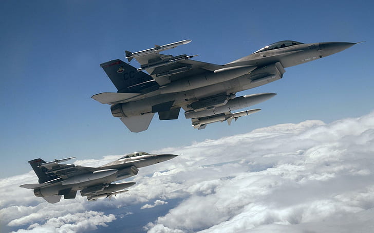 F16 falcons, jet fighter, jets, airforce, armed, military, flight, HD wallpaper