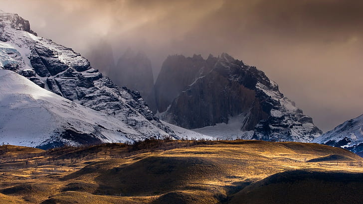 Golden Hour, winter, snow, mountains, landscape, HD wallpaper