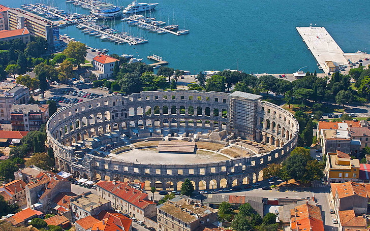 Arena Panorama Amfiteatar In Pula, Croatia Hd Wallpaper, architecture, HD wallpaper