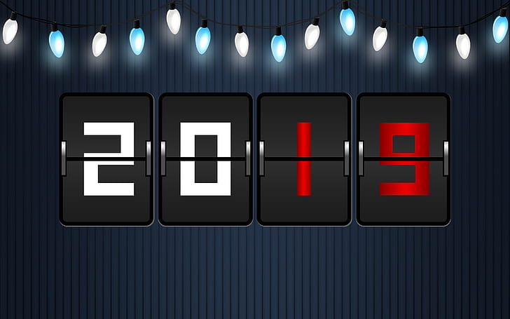 New Year, 2019 (Year), numbers, blue background