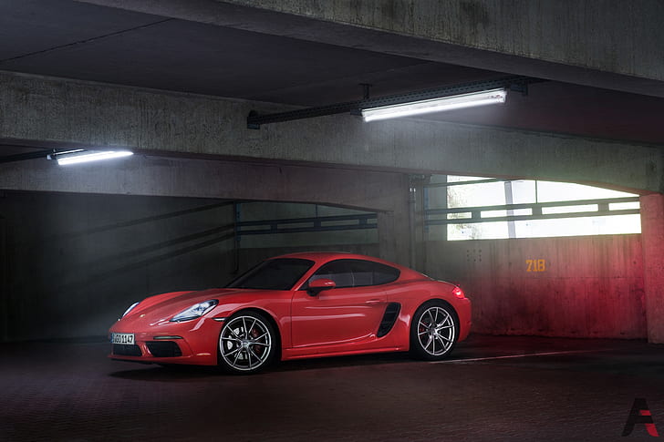 Porsche, Porsche 718 Cayman, Car, Porsche 718 Cayman GTS, Red Car