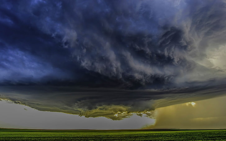 super cell, nature, landscape, Supercell, storm, clouds, field, HD wallpaper