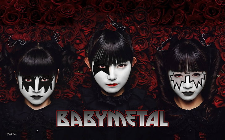 Babymetal, Japanese, Su-METAL, Yui-METAL, Moa-METAL, rose, text, HD wallpaper
