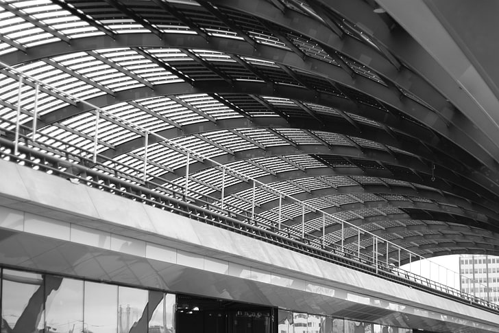 monochrome, train station, built structure, architecture, low angle view