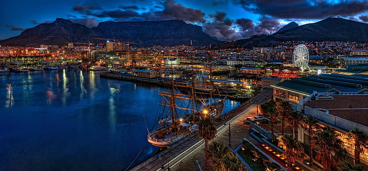 Cape Town, clouds, Evening, sea, South Africa, Table Mountain, HD wallpaper