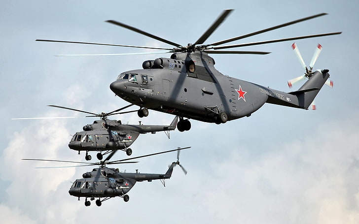 three black helicopters, Mil Mi-17, Mil Mi-26, Russian Air Force, HD wallpaper