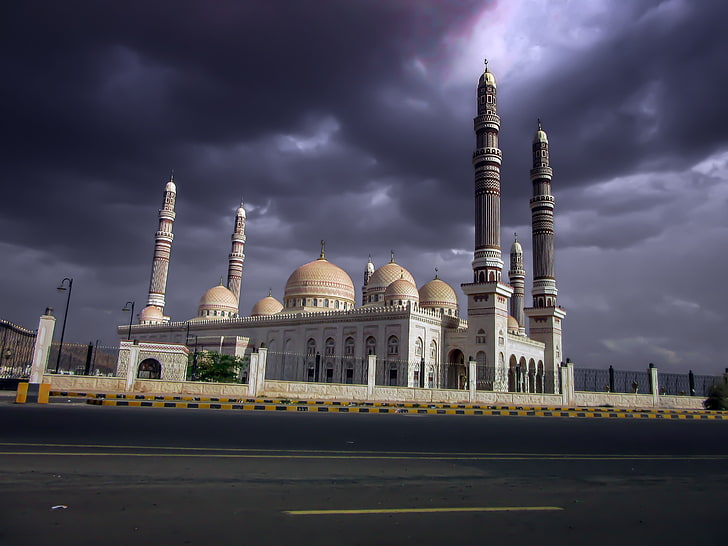 yemen, saleh mosque, architecture, dark clouds, Others, building exterior, HD wallpaper