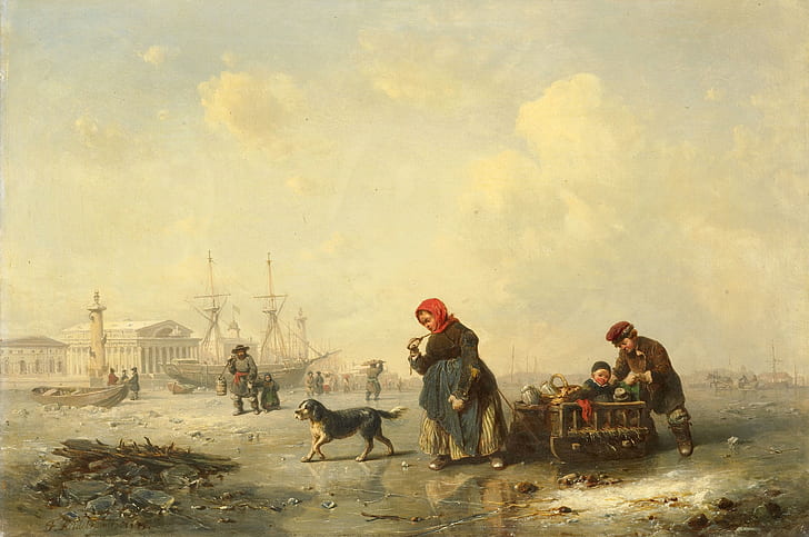 Ferdinand Theodor Hildebrandt, winter, people, classic art