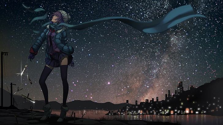 anime character illustration, woman wearing blue and purple dress illustration, HD wallpaper