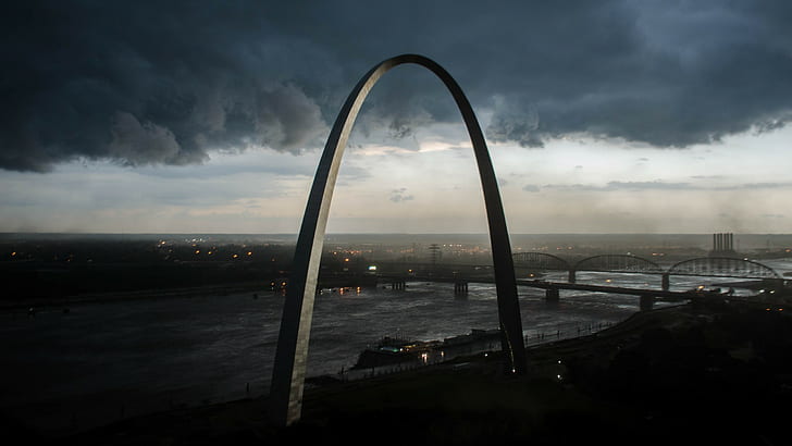 cityscape, storm, clouds, USA, arch, St. Louis