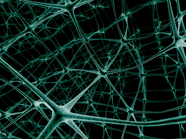 green and black microscopic pattern artwork, net, neuron, connection