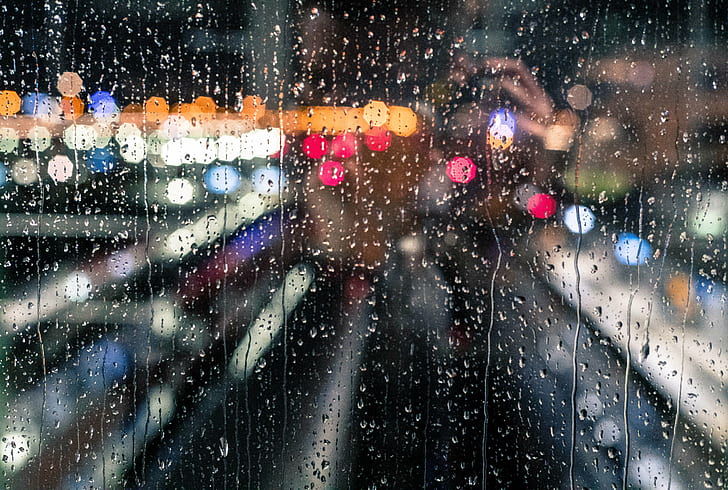 close up photo of dew drops, art, regen, rain, bokeh, retro, vintage, HD wallpaper