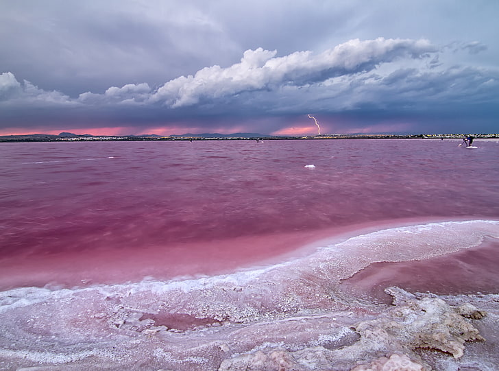Pink Lake In Spain, red sea, Europe, Salt, Valencia, Salinas, HD wallpaper