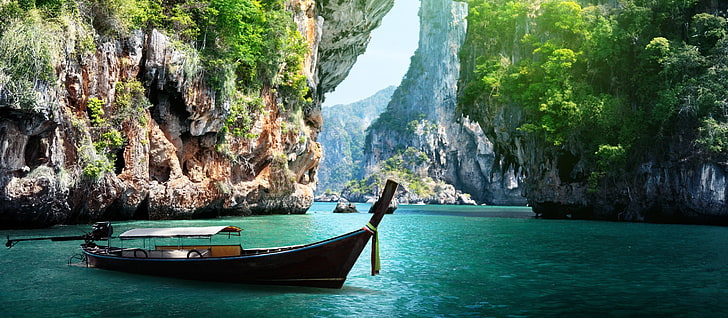 Thailand, sea, nature, island, boat, ship, rocks, ark, water, HD wallpaper