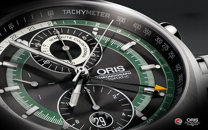 Oris Chronograph, black and green oris chronogrpah automatic watch, HD wallpaper