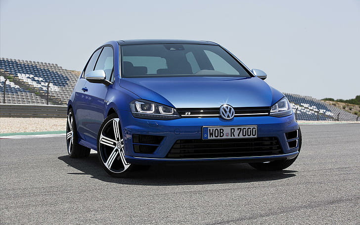 2014 Volkswagen Golf R, blue volkswagen sedan, cars, HD wallpaper