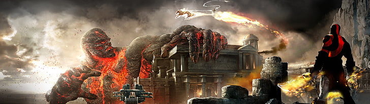 titan god of war chariots kratos 3840x1080  Video Games God of War HD Art HD wallpaper