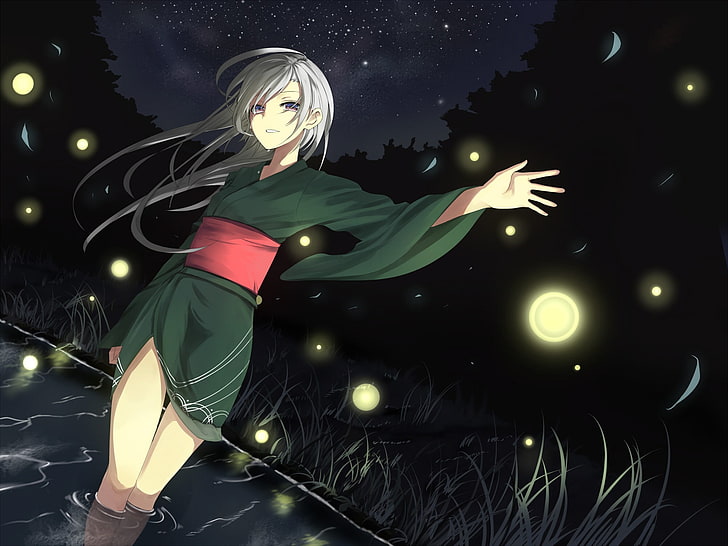 anime, PlayStation 4, Nana Komatsu, illuminated, night, low angle view