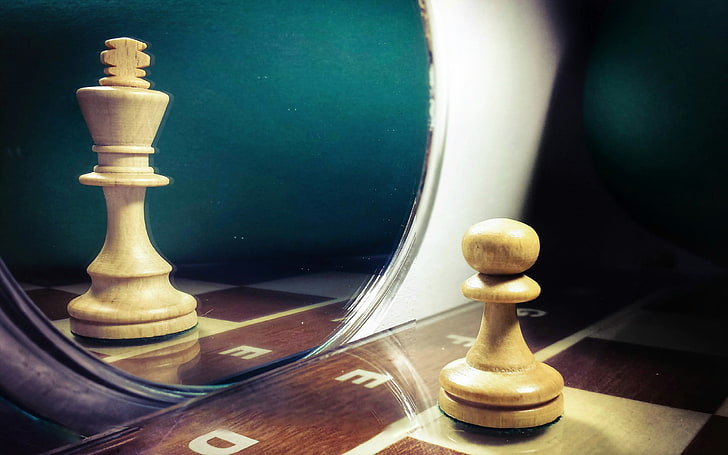 chess, imagination, mirror, board games, reflection, king, leisure games, HD wallpaper