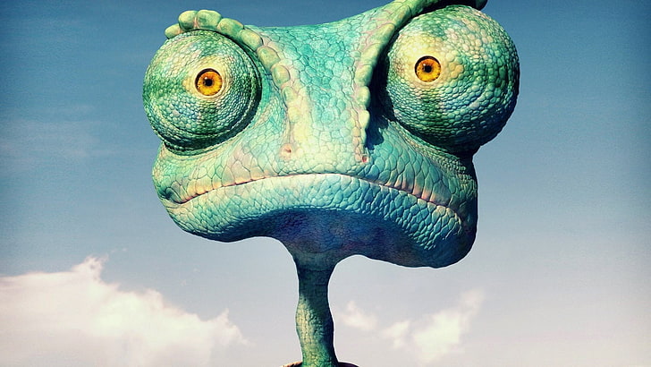 green lizard illustration, movies, Rango, Project X, animated movies