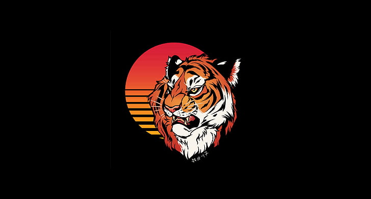 Minimalism, Tiger, Cat, Art, Synth, Retrowave, Synthwave, New Retro Wave