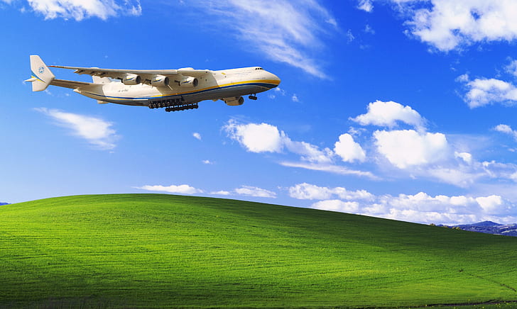 Clouds, The plane, Strip, Windows, Wings, Background, Hill, HD wallpaper
