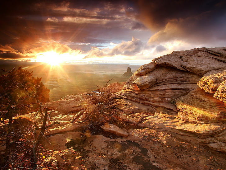 landscape, sky, Canyonlands National Park, sunset, rocks, skyscape, HD wallpaper