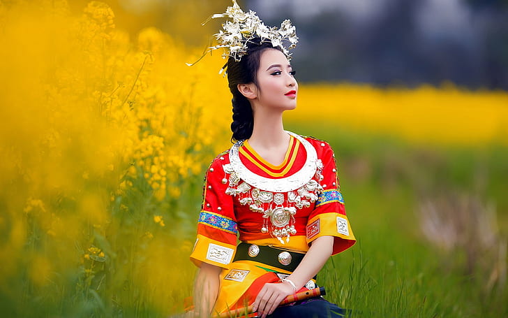 Chinese ethnic minority girls dress, HD wallpaper