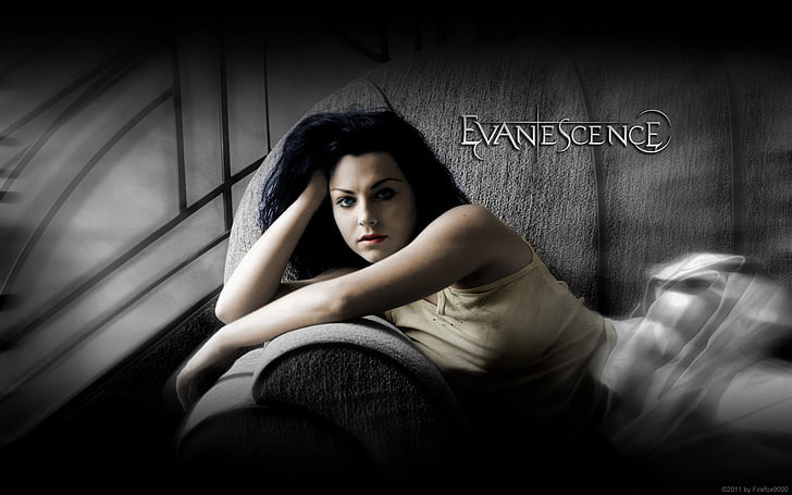 Evanescence digital wallpaper, girl, dress, sofa, hands, women