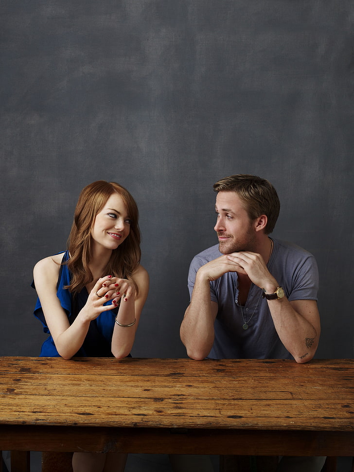 Ryan Gosling and Emma Stone, women, table, actor, painted nails