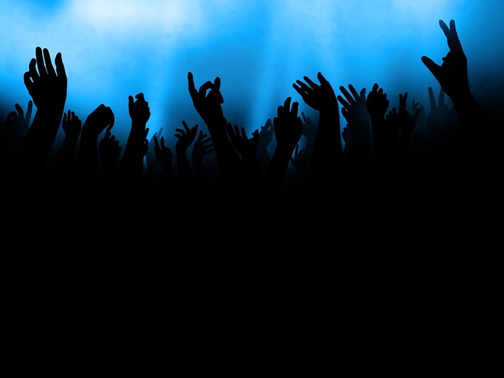 blue, people, crowd, group of people, human arm, silhouette, HD wallpaper