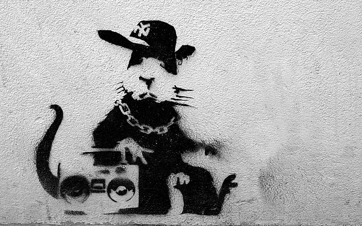 Banksy, Rats, wall - building feature, communication, no people