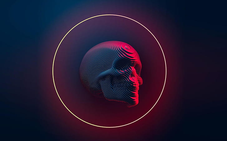 digital, skull, Blender, neon