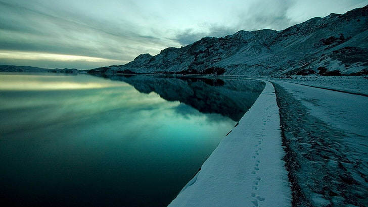 nature, water, reflection, sky, bluish, mountain, sea, calm, HD wallpaper