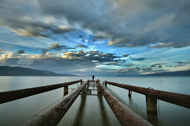 brown seadock under calm sky during daytime, Pipelines, Nikon  D700