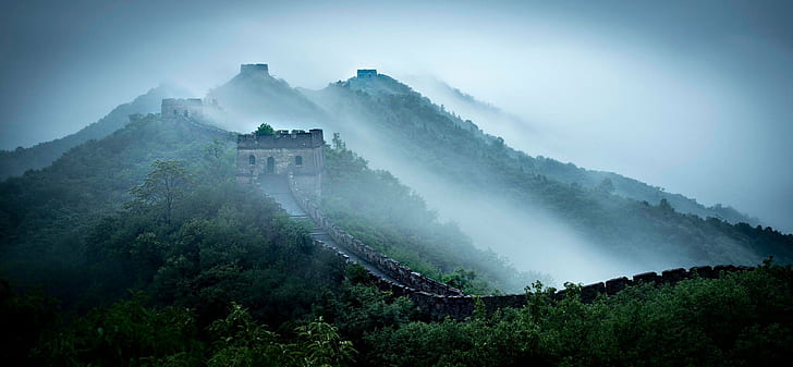 China, Great Wall Of China, mist, mountain, HD wallpaper