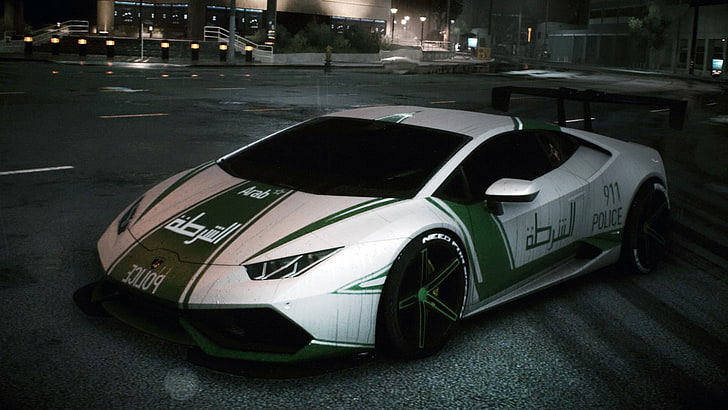 Lamborghini, police, Arabian, Dubai, Need for Speed, street, HD wallpaper