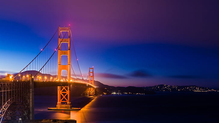 San Francisco, California, USA, Golden Gate Bridge, lights, night, HD wallpaper