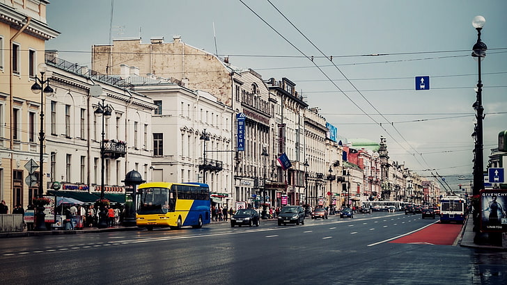 cityscape, building, street, people, traffic, St. Petersburg, HD wallpaper