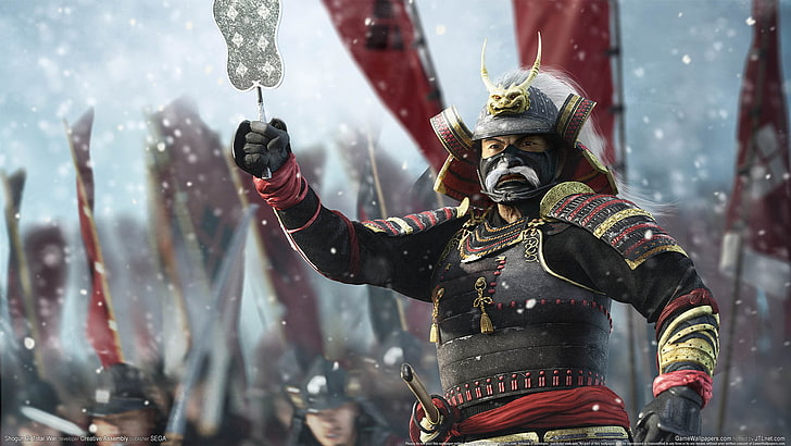 men's black and red Samurai suit, Japan, wallpaper, game, shogun 2