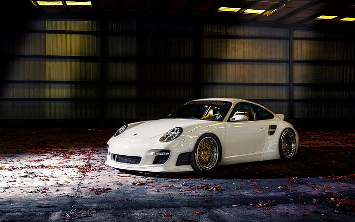 Porsche, 911, white coupe, tuning, HD wallpaper