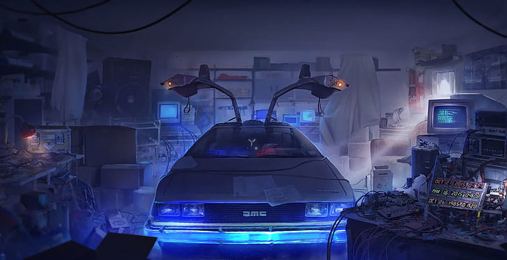 DeLorean, dark, movies, Back to the Future, car, Time Machine, HD wallpaper