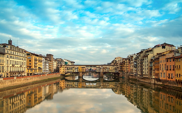 cityscape, bridge, reflection, Florence, Italy, ponte vecchio