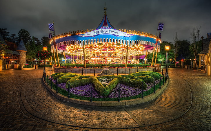 Carrousel, multicolored carousel, United States, California, Dark