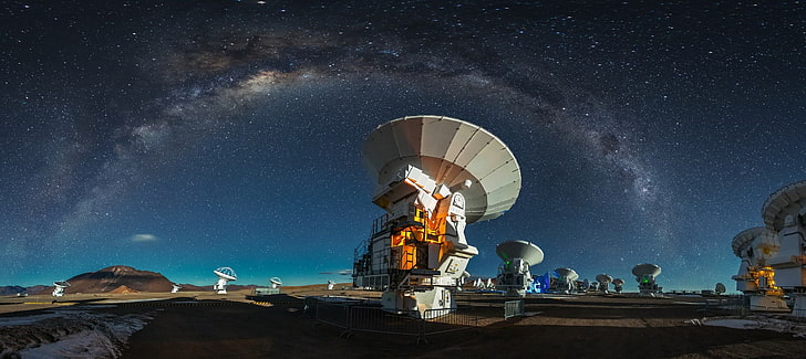astronomy, nature, Chile, starry night, photography, ALMA Observatory, HD wallpaper