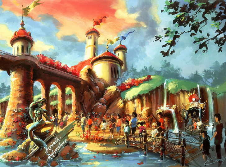 HD wallpaper: Ariel's Adventure, people near castle painting, Cartoons, Old  Disney | Wallpaper Flare