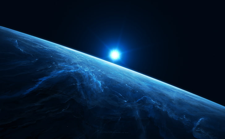 Ghost Dream, illustration of planet, Space, Galaxy, Blue, Light