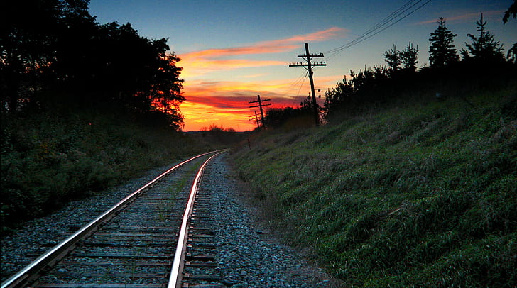 train rail  scenery during sunset, myrtle station, myrtle station, HD wallpaper