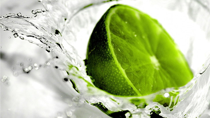 water, splashes, limes, fruit, macro, food and drink, freshness, HD wallpaper